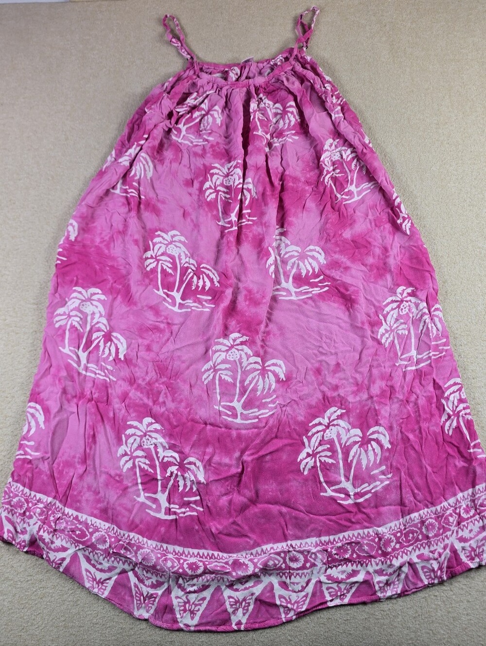 Island Planet Dress Womens Pink Tropical Palm Tree Rayon Sundress